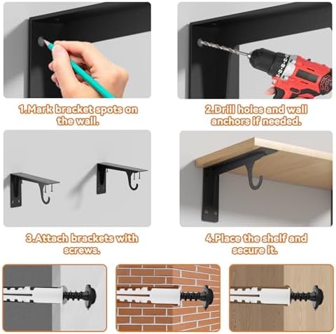 6 Pack Heavy Duty Closet Rod Support Brackets 300lbs Capacity
