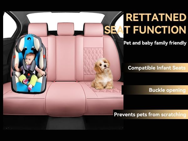 Car Seat Covers Full Set Pink, Leather seat covers, Universal Fit