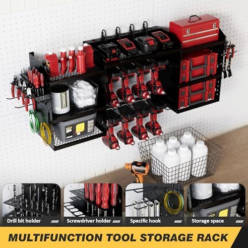 Power Tool Organizer Wall Mount with Charging Station, Heavy-Duty Metal Garag...