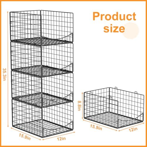 Hongtamoya 4-Tier Stackable Closet Organizers and Storage Shelves, Clothes St...