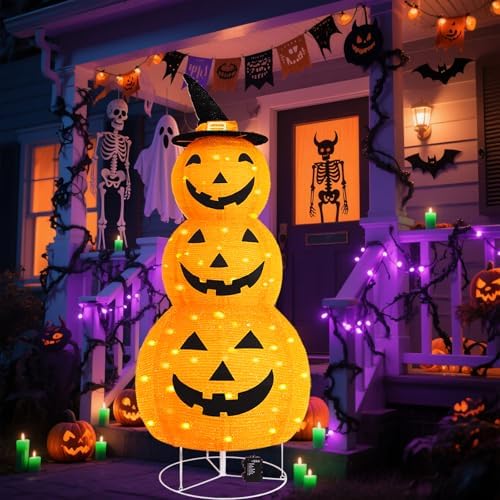 Halloween Pumpkin Decorations, Battery Operated Pre-Lit Collapsible Jack-o-La...