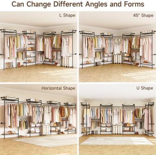 ONBRILL L7 Wall Mounted Industrial Pipe Clothing Rack, Corner Closet System
