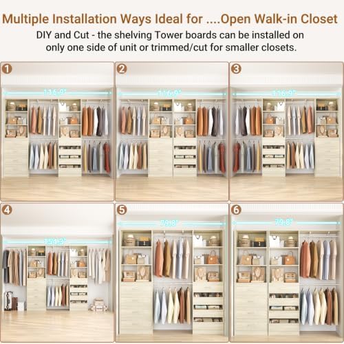 Aheaplus Closet System, Wood Closet Organizer System with 8 Drawers &4 Rods