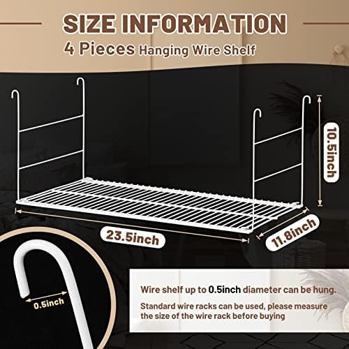 Amylove 4 Pieces 24 Inch Hanging Closet Shelves White Wire Hanging Shelf Univ...