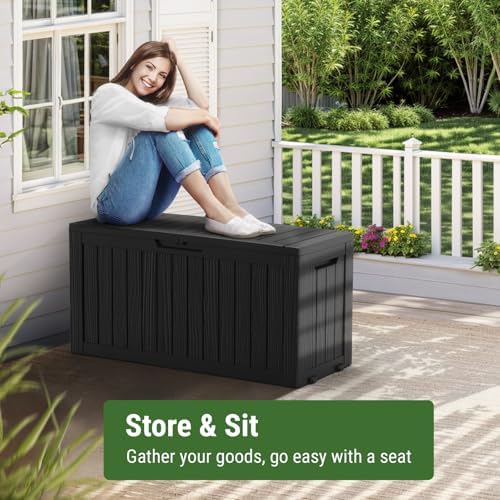 Mars Villa 75 Gallon Deck Box, Outdoor Storage Box, Outside Bin, Black