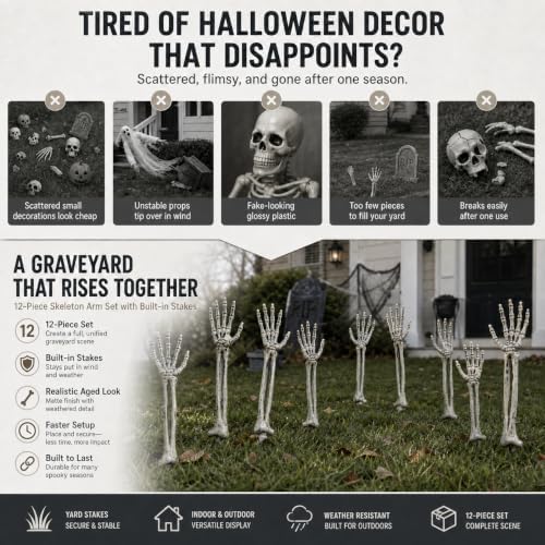 Halloween Decorations Outdoor, 12 Pcs Skeleton Arms Yard Stakes,17.7in