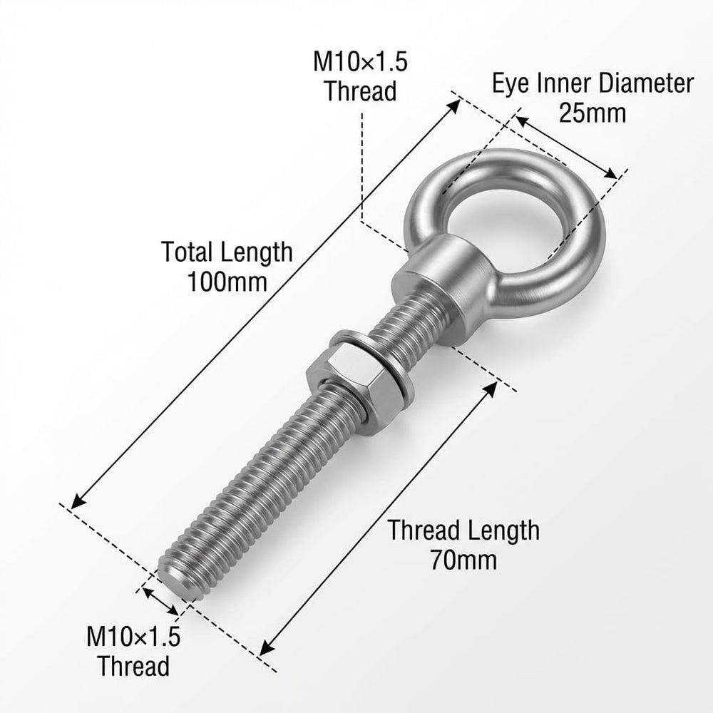 QWORK M10×100mm Stainless Steel Shoulder Eye Bolts – 20 Pack 3/8" x 4&qu...