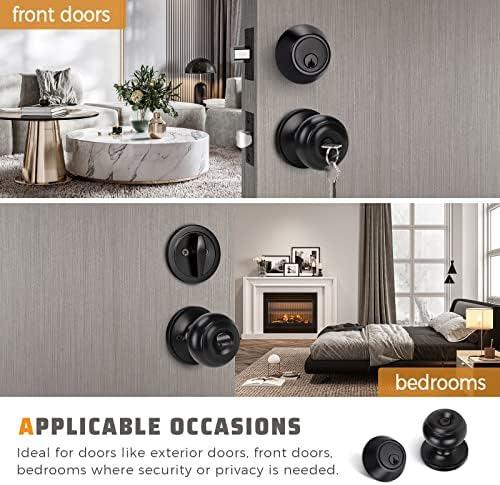 KNOBWELL 3 Pack Keyed Alike Entry Door Knobs and Single Cylinder Deadbolt Loc...