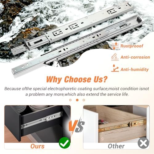 Drawer Slides Ball Bearing 3 Folds Full Extension Side Mount Cabinet Runners ...