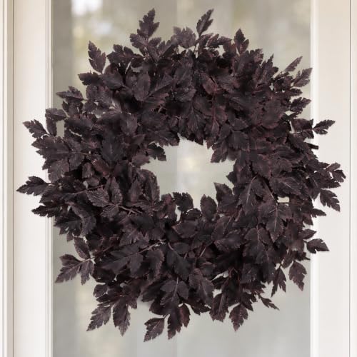 Fall Wreath for Front Door- 24 Inch Fall Decor Plum Leaves Halloween Wreath