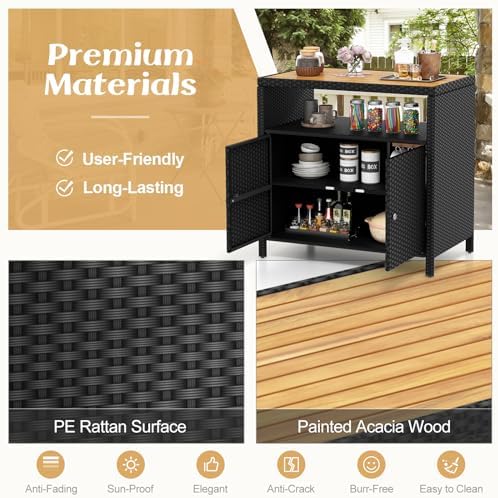 Tangkula Rattan Outdoor Storage Cabinet, Patiojoy Outdoor Cabinet with Acacia...