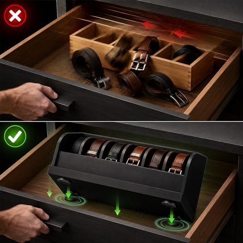 MinBoo Bamboo Belt Organizer Box,6 Grids Belt Rack for Closet and Drawer, Bel...