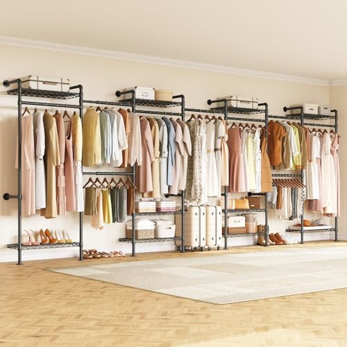 ONBRILL L7 Wall Mounted Industrial Pipe Clothing Rack, Corner Closet System