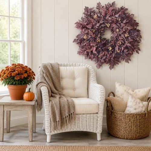 26" Artificial Cimicifuga Fall Wreath for Halloween Front Door(Dark Purple)