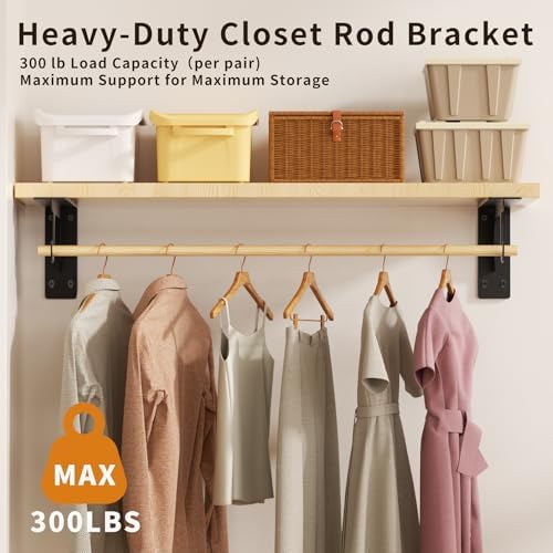 6 Pack Heavy Duty Closet Rod Support Brackets 300lbs Capacity