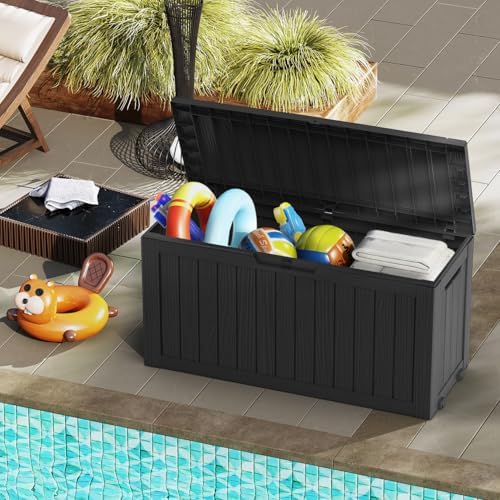 Mars Villa 75 Gallon Deck Box, Outdoor Storage Box, Outside Bin, Black