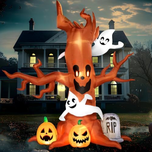 Joiedomi 8FT Halloween Inflatable Scary Tree with Ghost Decor,Blow Up Inflata...