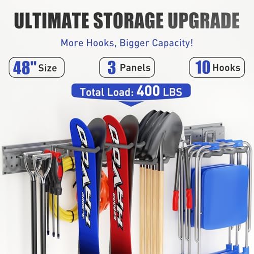 Garage Tool Organizer Wall Mount 49.5 inches with 10 Adjustable Heavy-Duty Ho...