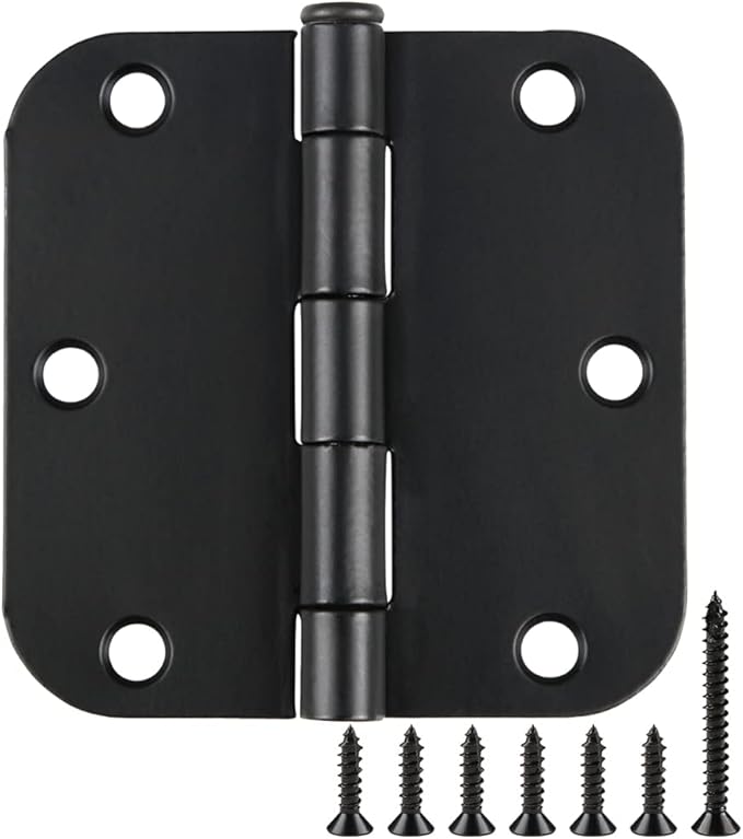 48 Pack Rounded Matte Black Door Hinges 3.5 Inch 5/8" Radius