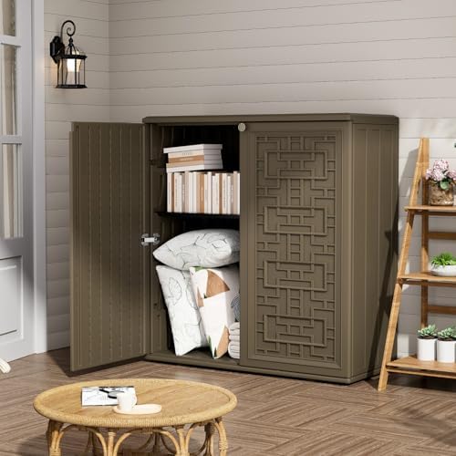 ZZM HDPE Outdoor Storage Shed, Outdoor Plastic Storage Cabinet, Horizontal Re...