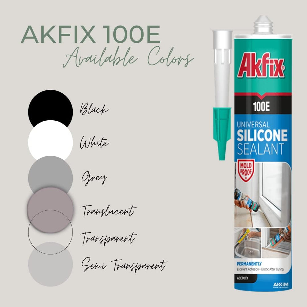 Akfix 100E RTV Gray Silicone Caulk (12x10.1 fl.oz.) - 100% Waterproof Silicon...
