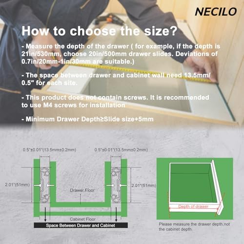 NECILO 24 Inch Heavy Duty Drawer Slides 150LB Side Mount Full Extension