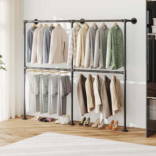 KELIXU 76.4" Industrial Pipe Clothing Rack for Wall Adjustable Height Wa...