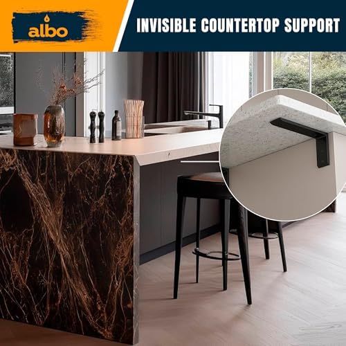 ALBO 16 Inch Countertop Brackets, 2 Pack Heavy Duty Steel L Brackets, Black
