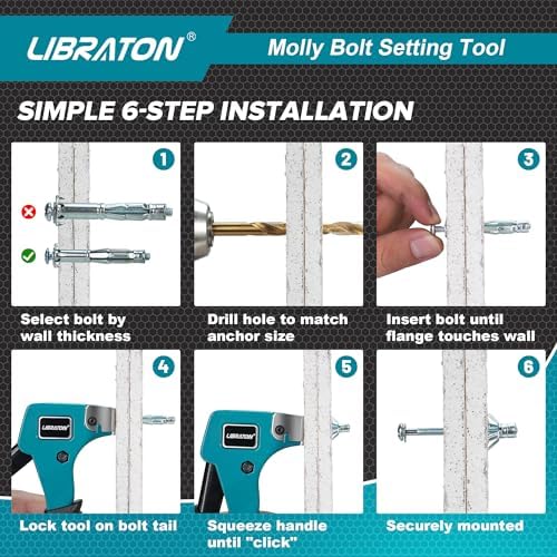 LIBRATON Molly Bolts for Drywall & Plaster Wall (0.12"-1.52"), ...
