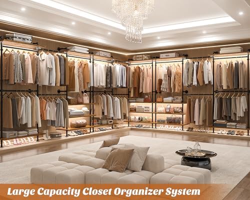 Aheaplus Industrial Pipe Clothing Rack, Expandable Garment Rack, Closet Syste...