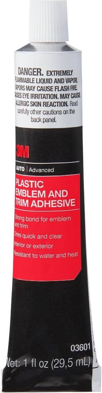 3M Plastic Emblem & Trim Adhesive (03601), 1 fl oz Tube – Clear-Drying Au...