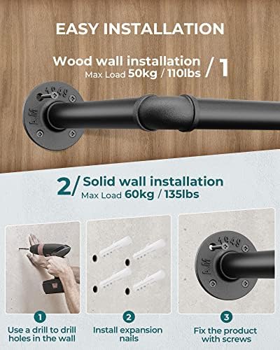 OROPY 38.4" Industrial Pipe Clothes Rack Wall Mounted, Heavy Duty, 2 Pack