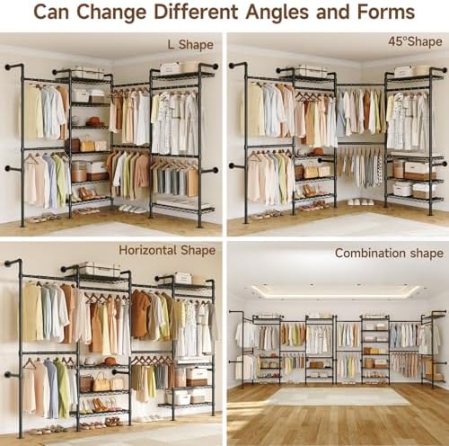ONBRILL L4 Wall Mounted Heavy Duty Corner Industrial Pipe Clothing Rack