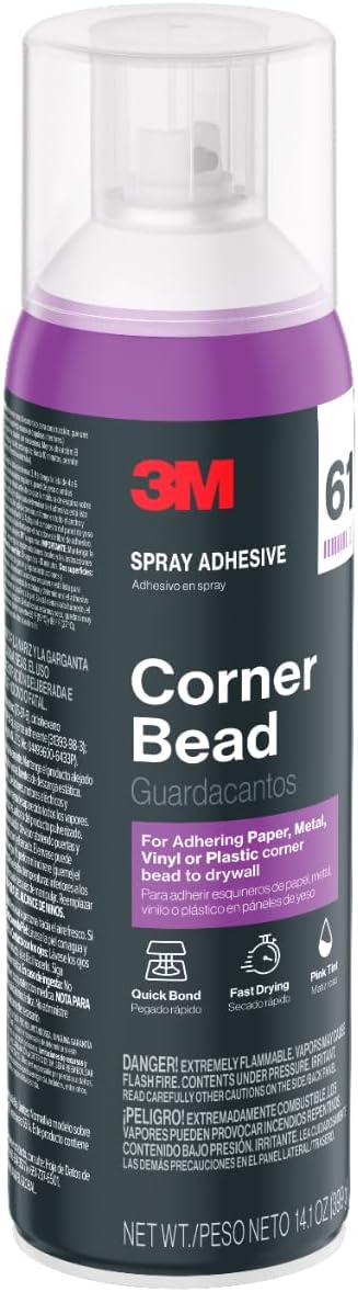3M Corner Bead 61 Spray Adhesive, 14.1 oz. (Pack of 6), Low VOC, Quick Bond, ...