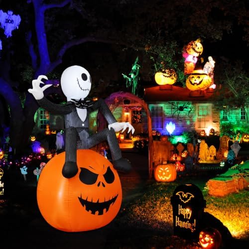 6Ft Inflatable Halloween Yard Decoration - Outdoor Blow Up Skeleton & Pum...