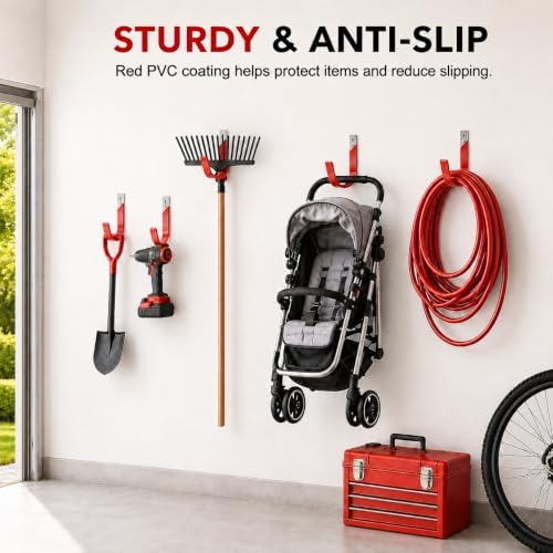 6 Pack Metal Garage Hooks, Heavy Duty Hose Hanger Wall Mounted Utility Storag...
