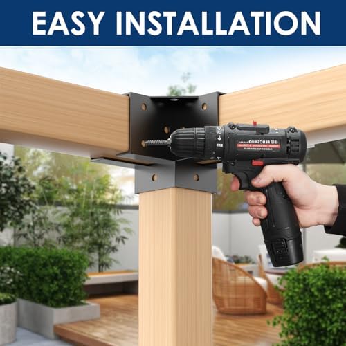 Pergola Bracket Kit 4x4(Inner 3.6"x3.6"), 4pcs 3-Way Right Angle Co...