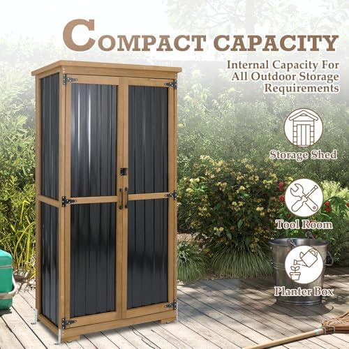 Outdoor Storage Cabinet with Shelves, Weatherproof Tool Shed for Patio