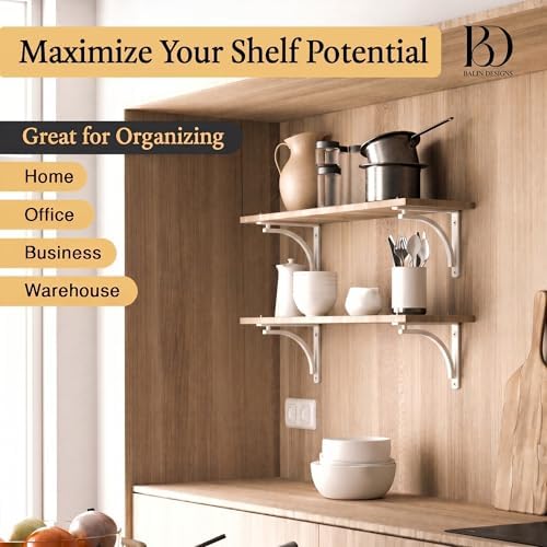 Classic White Heavy Duty Shelf Brackets 8 inch by Balin Designs – L Bracket, ...
