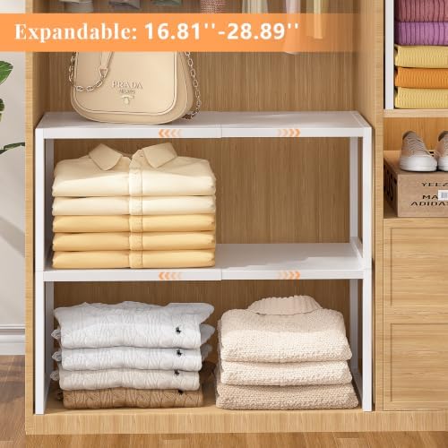 ThreeHio 2 Pack Stackable Closet Organizers and Storage Shelves, Expandable M...