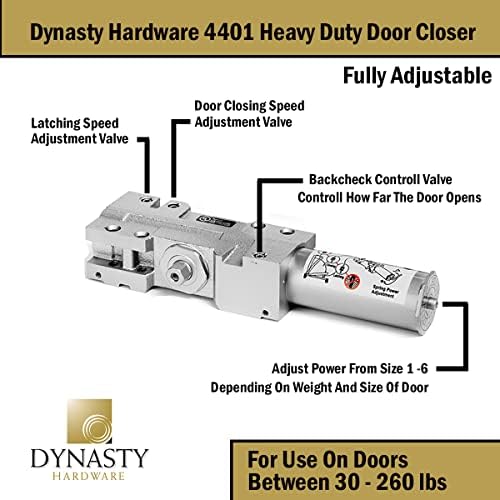 Dynasty 4401 Series Door Closer, Sprayed Aluminum, Spring 1-6, Hold Open