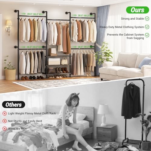 Aheaplus Expandable Industrial Pipe Clothing Rack, 7.3-10.9Ft Closet System