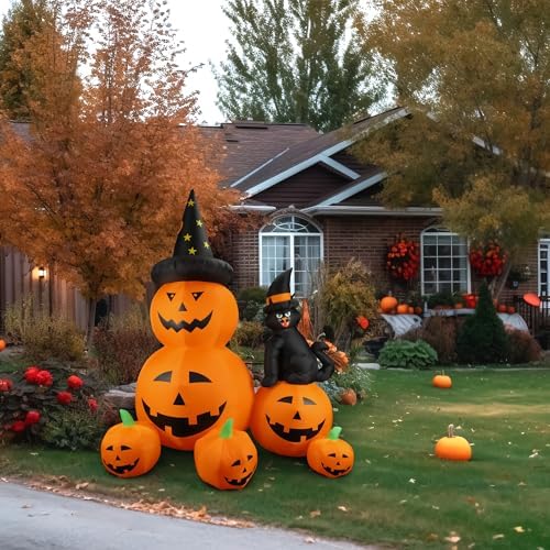 6Ft Halloween Inflatable Decorations Pumpkins Patch Lanterns with Black Cat w...