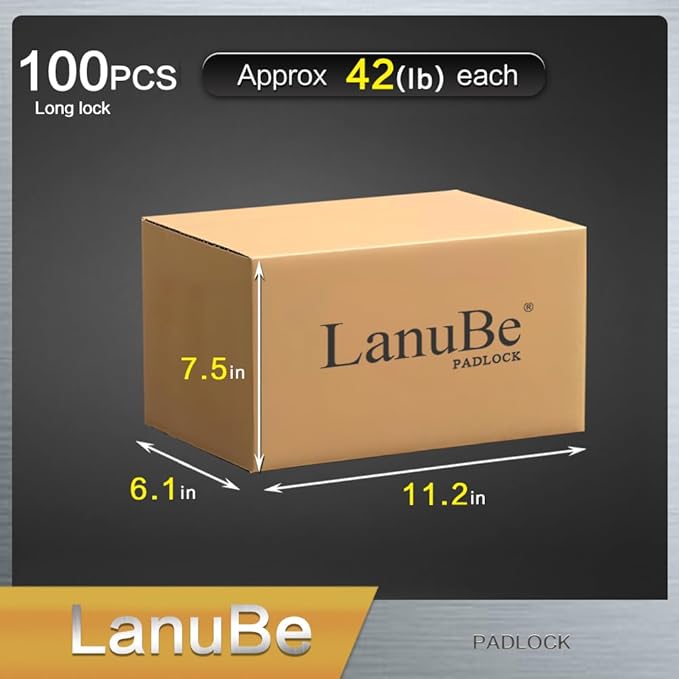 LanuBe Laminated Padlock 1-9/16inch Long Shackle 100 Pack Keyed Alike, Bulk