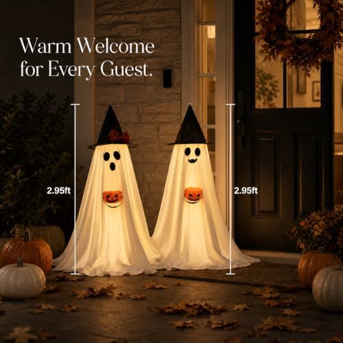 Halloween Decorations Indoor Lighted Ghost, 2 Pack Cute Light Up Ghosts