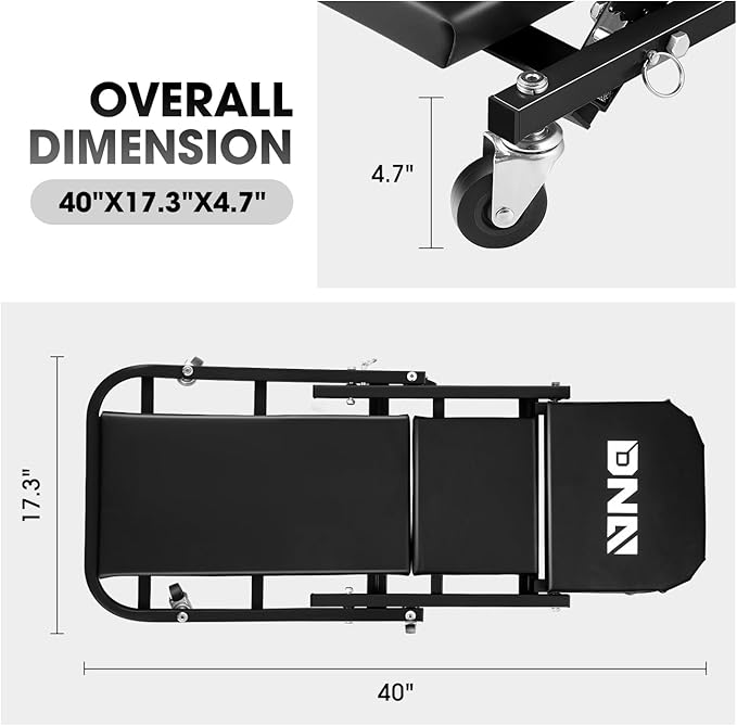 DNA MOTORING 40 Inches Folding 2 in 1 Rolling Z Creeper, Adjustable Roller (6...