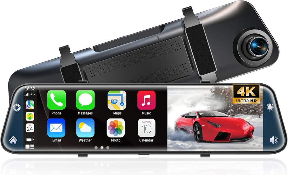4K Rear View Mirror Camera with Carplay&Android Auto,12" Mirror Dash...