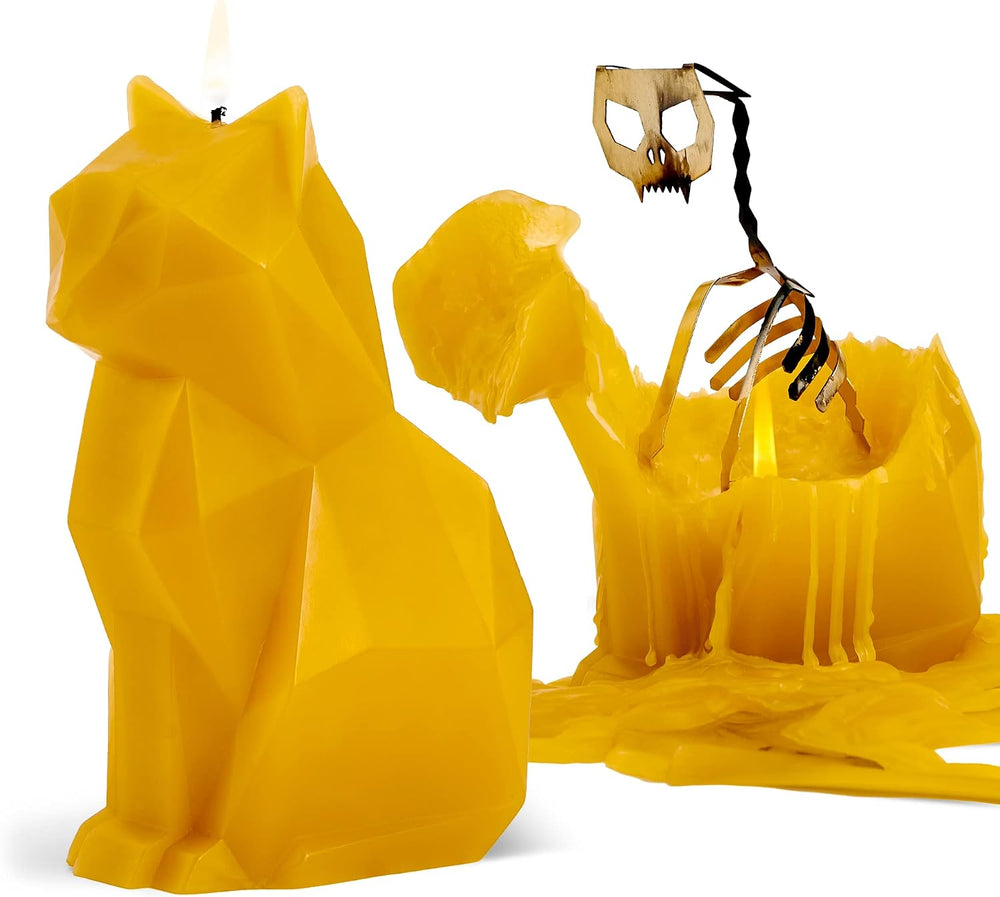 PyroPet Kisa Cat Candle (Mustard Yellow) - The Original Cat Candle with Metal...