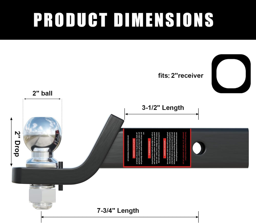 TYT Trailer Hitch Ball Mount with 2 Inch Ball & Pin, Fits 2 Inch Receiver...