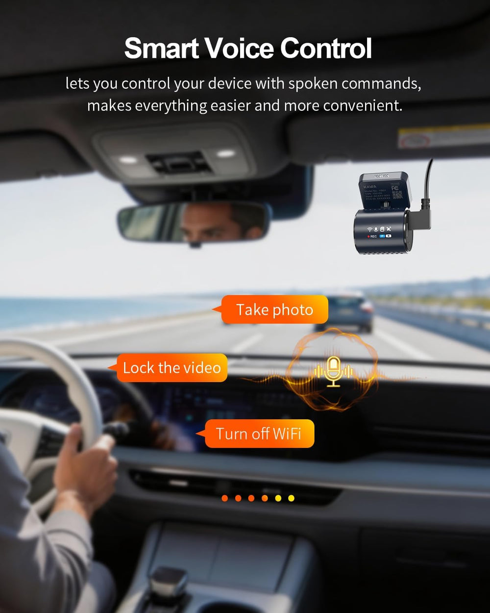 KAWA 4K+1080P Dual Dash Cam, Stealth Display, Voice Control, Wi-Fi 6 & GPS